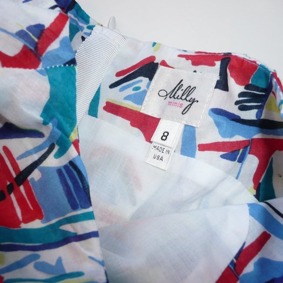 Milly Minis Sailboats Graphics Drop Waist Ruffle Girl Size 8 Summer Cotton Dress - Picture 6 of 8